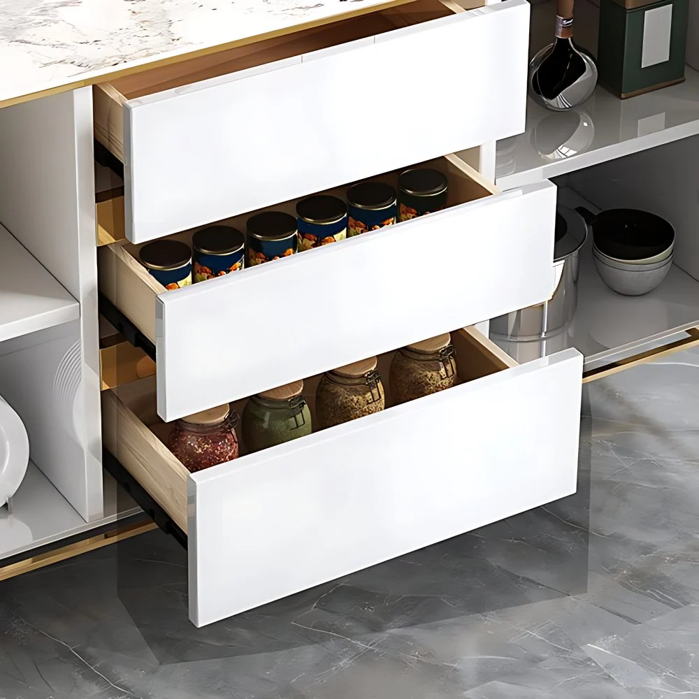 Credenza estilo buffet de piedra Glam Style Credenza con cajones y gabinetes Blanco Clearhalo