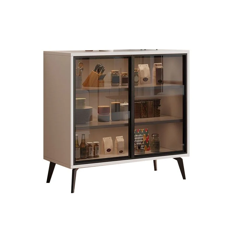 Credenza de madera Servidor con puertas de vidrio estilo moderno con gabinetes y cajones Blanco Clearhalo