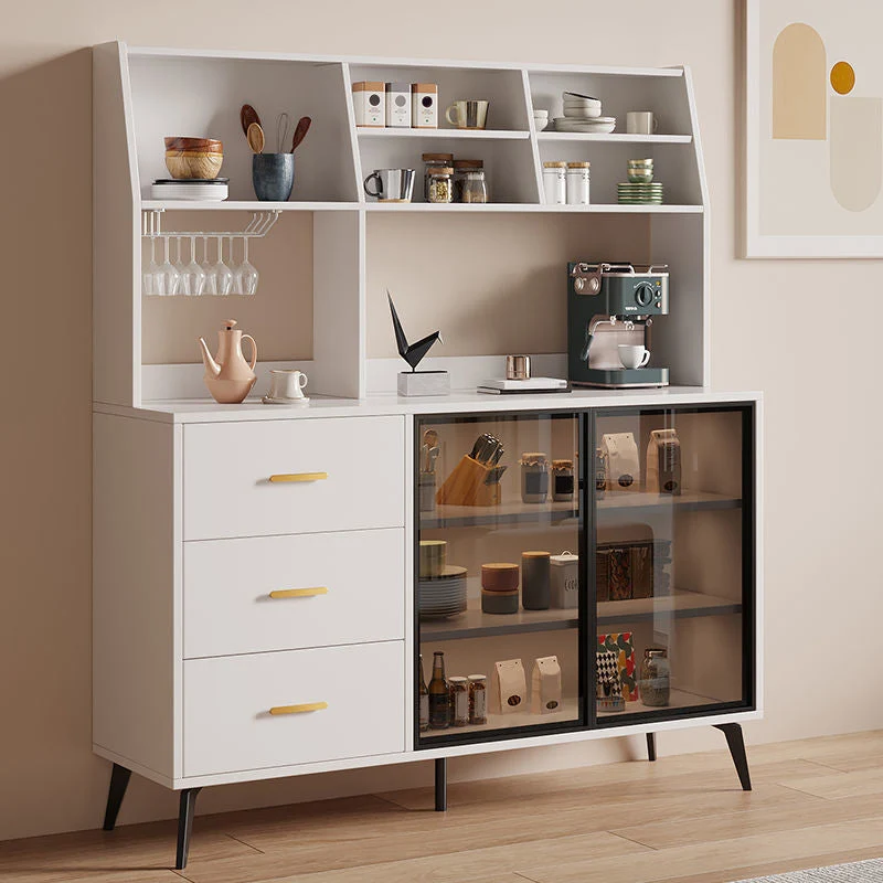 Credenza de madera Servidor con puertas de vidrio estilo moderno con gabinetes y cajones Blanco Clearhalo