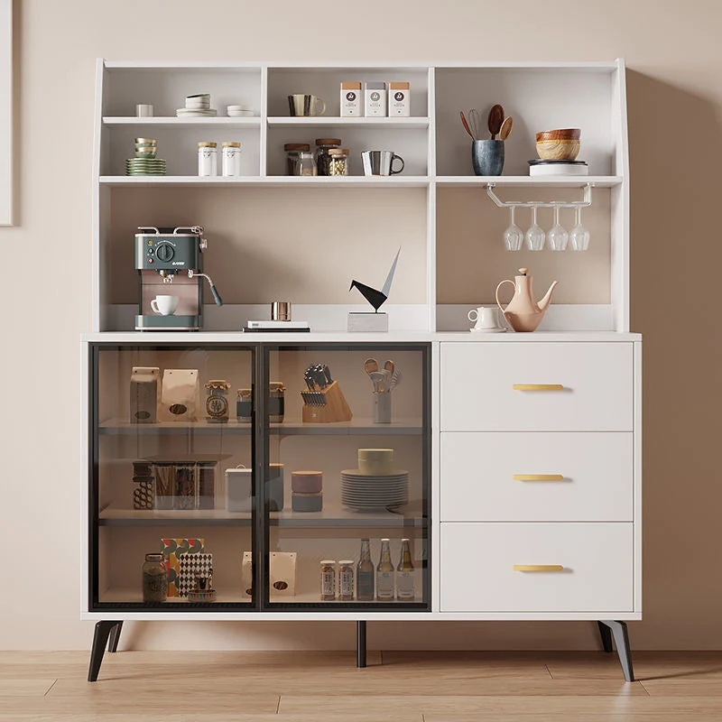 Credenza de madera Servidor con puertas de vidrio estilo moderno con gabinetes y cajones Blanco Clearhalo