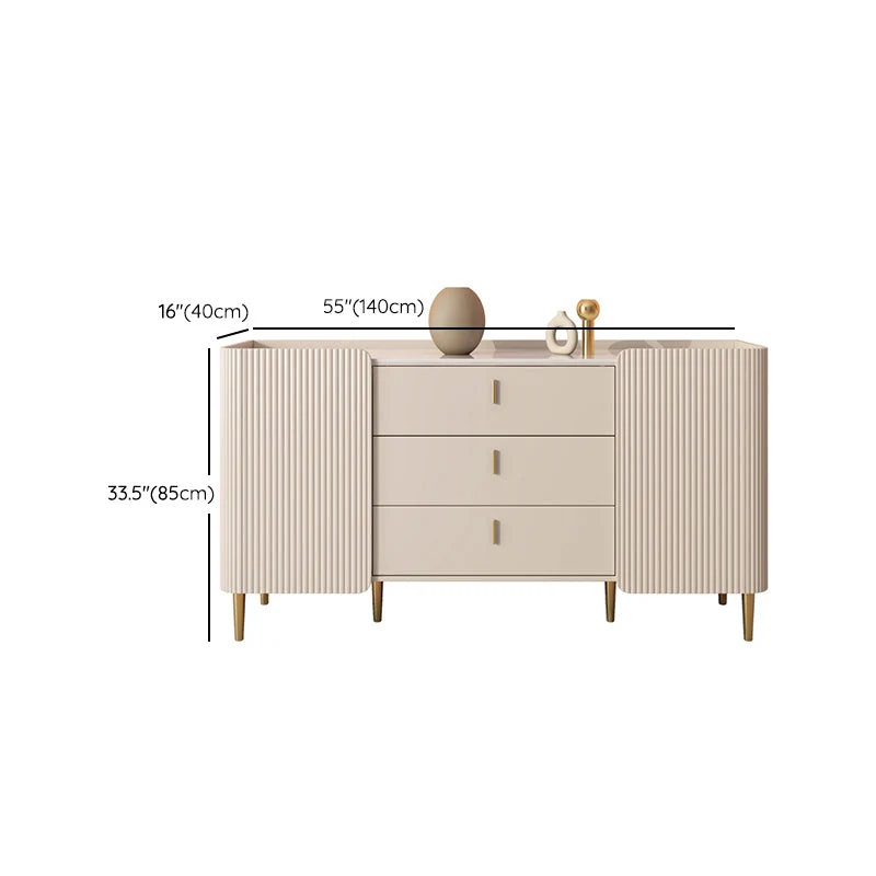 Credenza de piedra con soporte para buffet estilo Glam con gabinetes y cajones Blanco Clearhalo