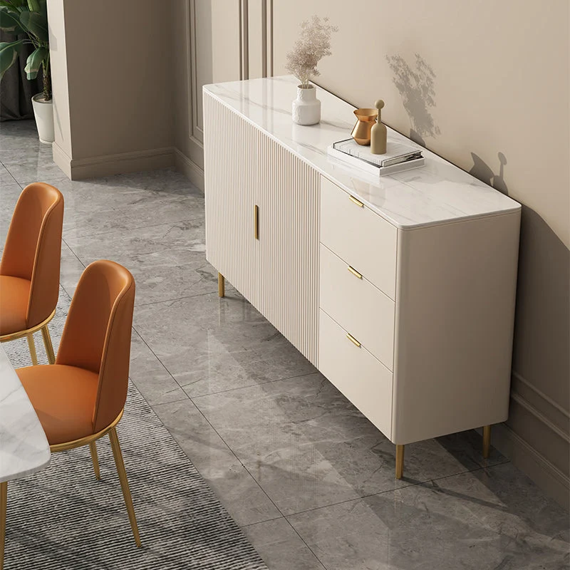 Credenza de piedra con soporte para buffet estilo Glam con gabinetes y cajones Blanco Clearhalo