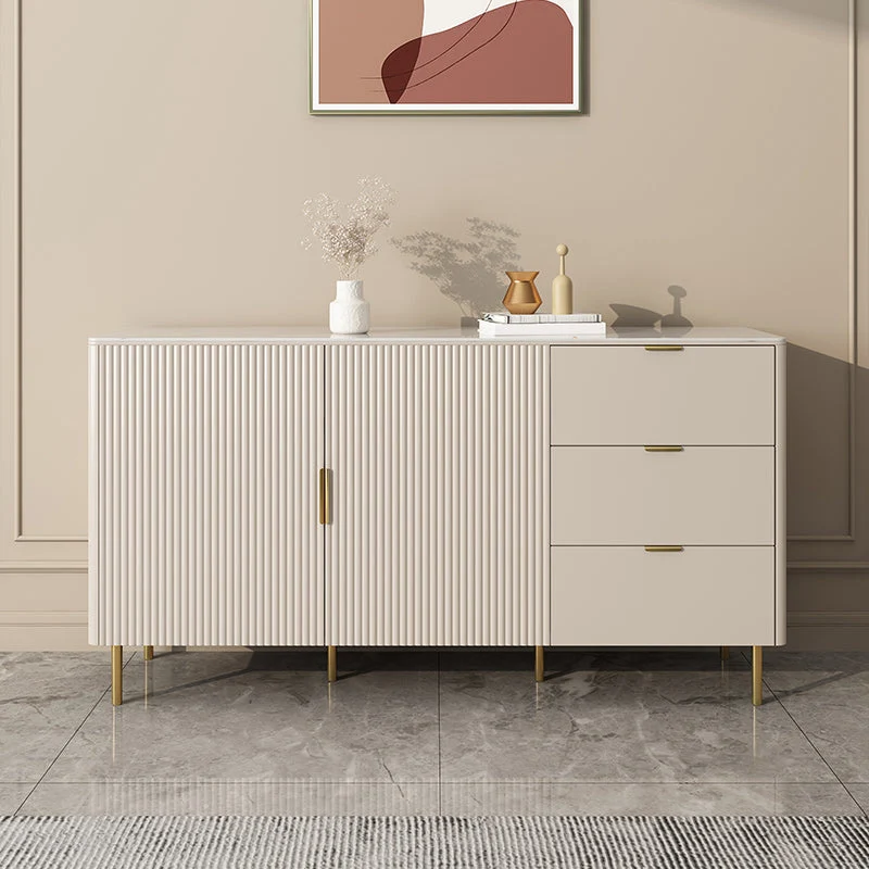 Credenza de piedra con soporte para buffet estilo Glam con gabinetes y cajones Blanco Clearhalo
