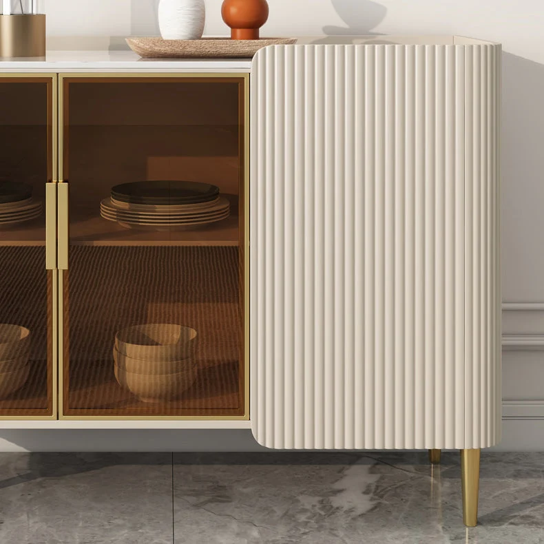 Credenza de piedra con soporte para buffet estilo Glam con gabinetes y cajones Blanco Clearhalo