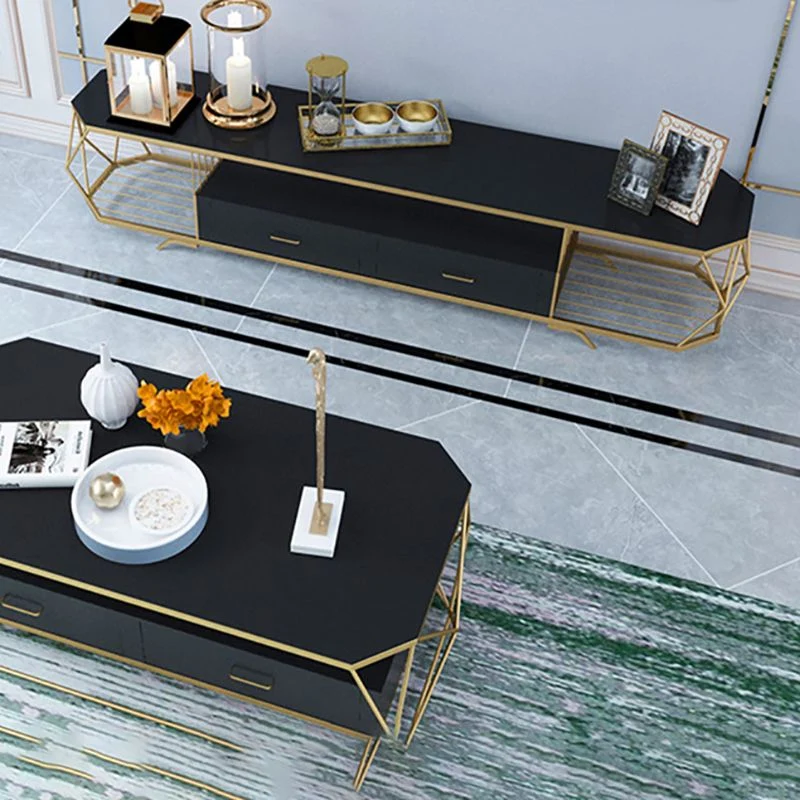 Estanterí abierta de lujo, soporte para TV, mueble de TV de metal para el hogar con cajones Negro Clearhalo