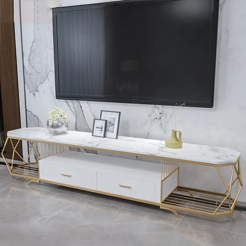Estanterí abierta de lujo, soporte para TV, mueble de TV de metal para el hogar con cajones Negro Clearhalo