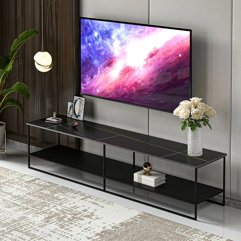 Estanterí abierta Soporte multimedia para TV Consola contemporánea de soporte para TV de piedra y metal Blanco Clearhalo