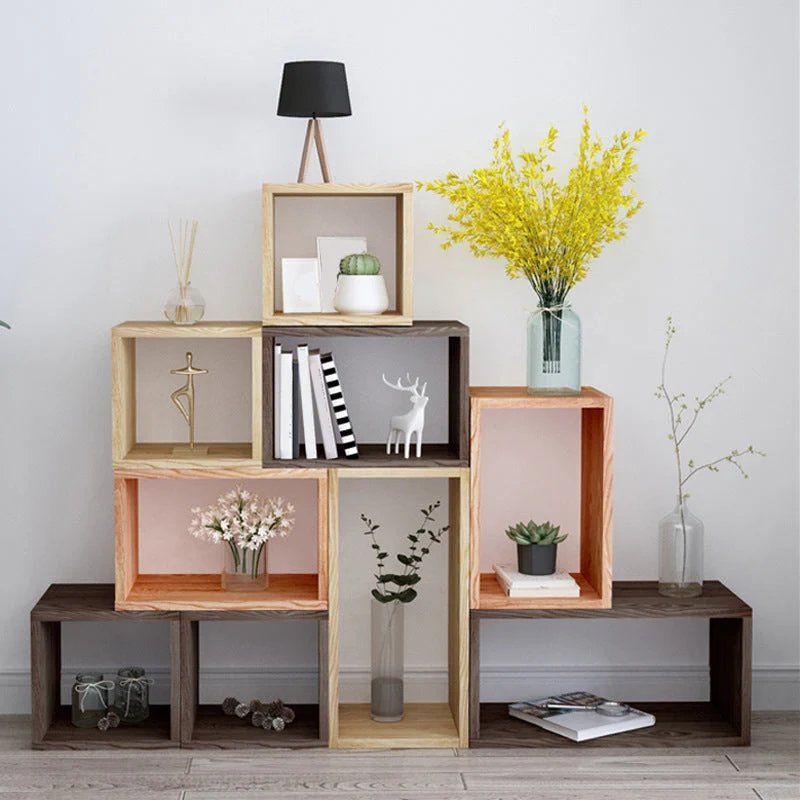 Estanterí contemporánea de madera maciza con respaldo abierto para el hogar Marron Clearhalo