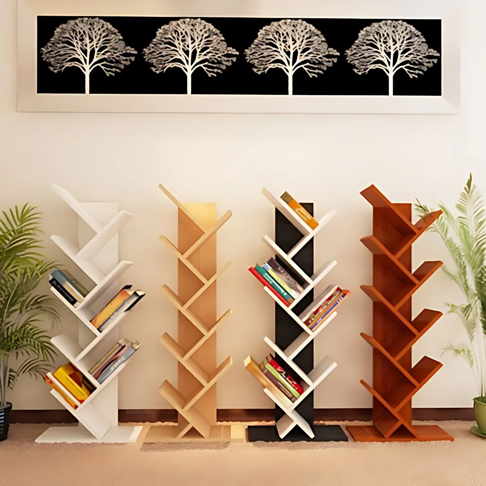 Estanterí de madera contemporánea con parte trasera cerrada para oficina en casa Blanco Clearhalo