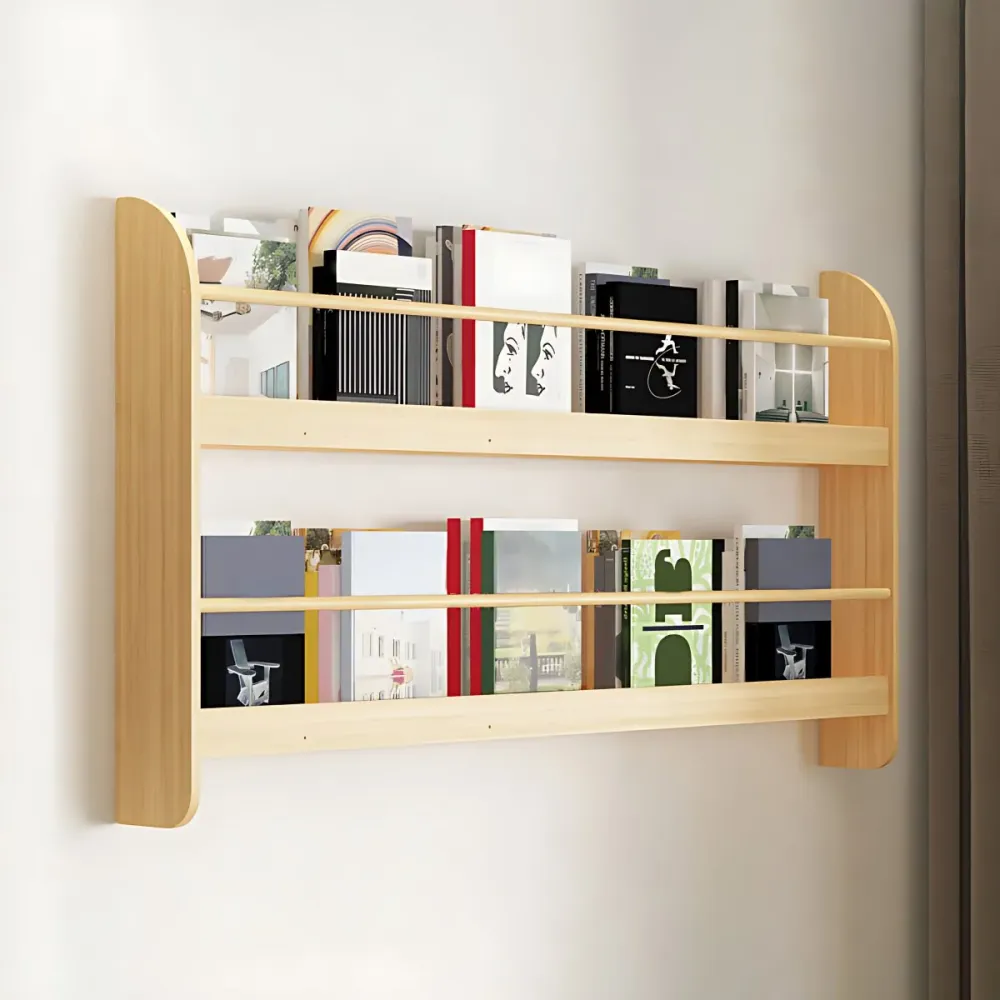 Estanterí de pared de madera de pino, estanterí escandinava natural para dormitorio Clearhalo
