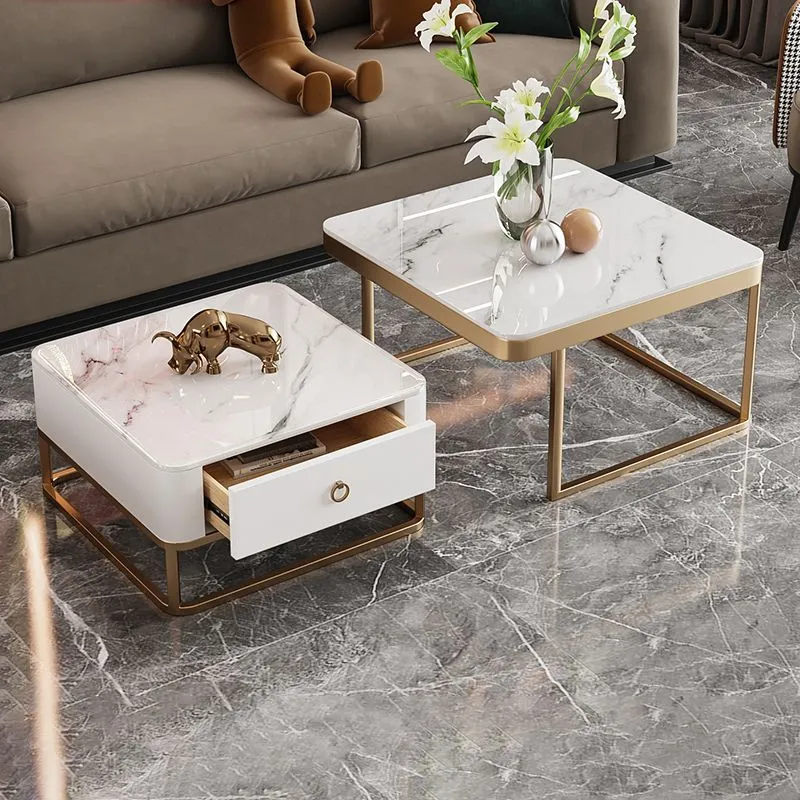Frame Frame Mesa de centro Glam Mesa de cóctel cuadrada con cajón Bronceado Clearhalo