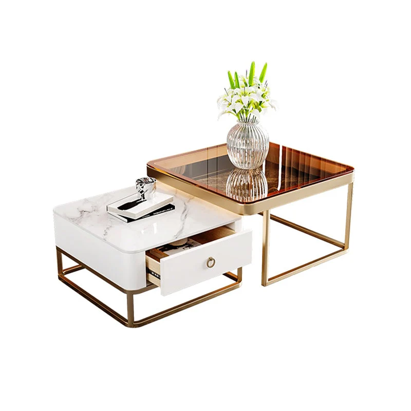 Frame Frame Mesa de centro Glam Mesa de cóctel cuadrada con cajón Bronceado Clearhalo