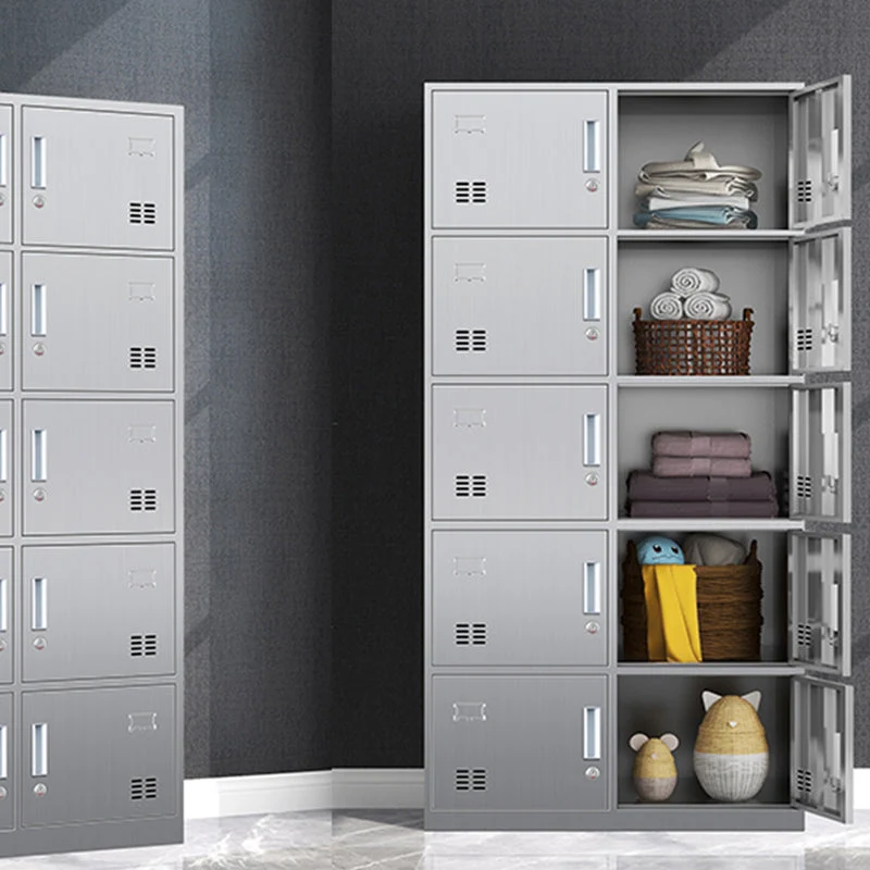 Gabinete de acero cromado para baño Gabinete de almacenamiento interior moderno con puertas con bisagras Clearhalo