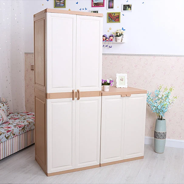 Gabinete de almacenamiento de acabado mate de plástico, gabinete de puerta con bisagras para dormitorio moderno Beige Clea...