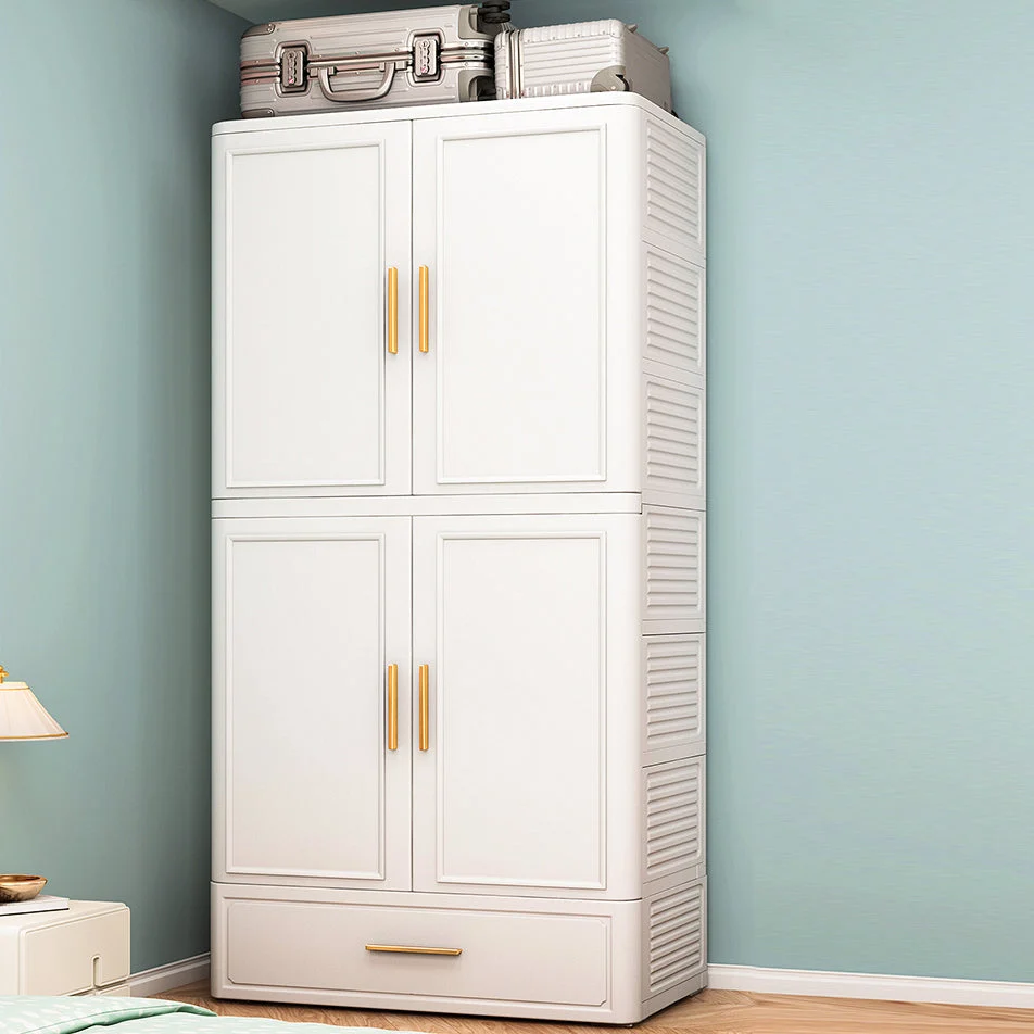 Gabinete de almacenamiento de acabado mate de plástico Gabinete de puerta con bisagras contemporáneo Blanco Clearhalo