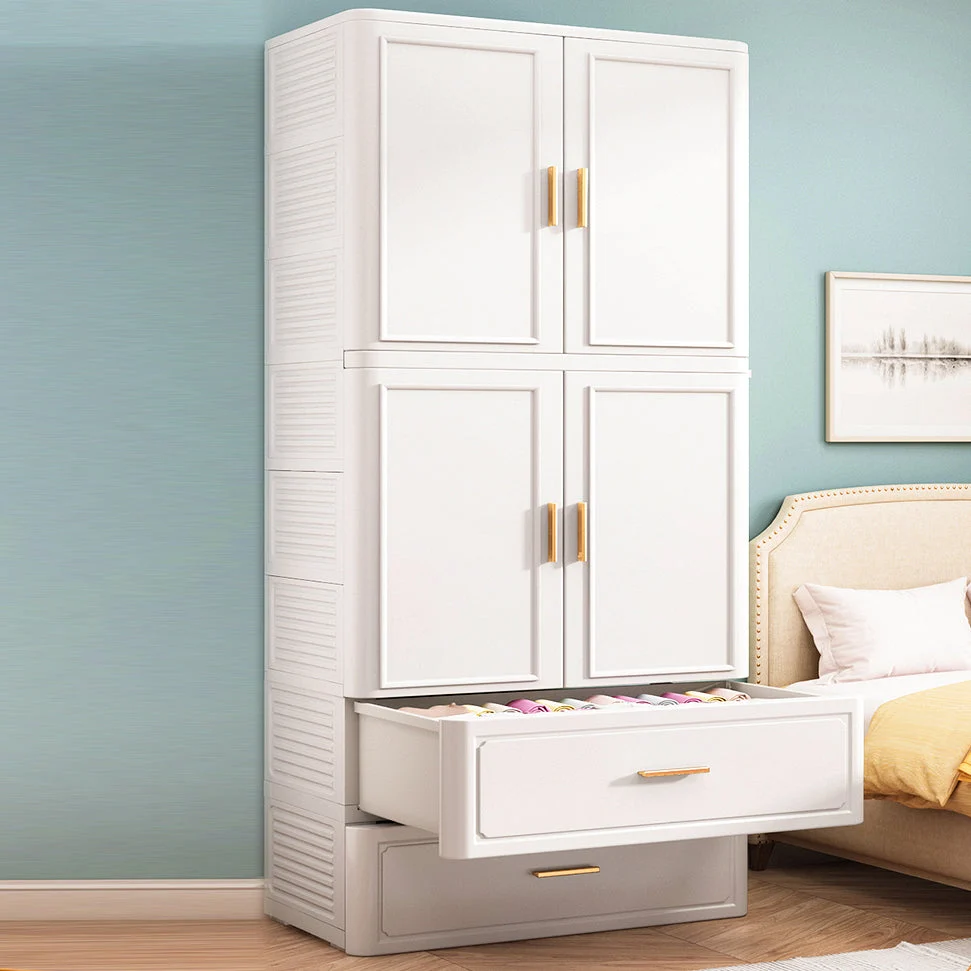 Gabinete de almacenamiento de acabado mate de plástico Gabinete de puerta con bisagras contemporáneo Blanco Clearhalo