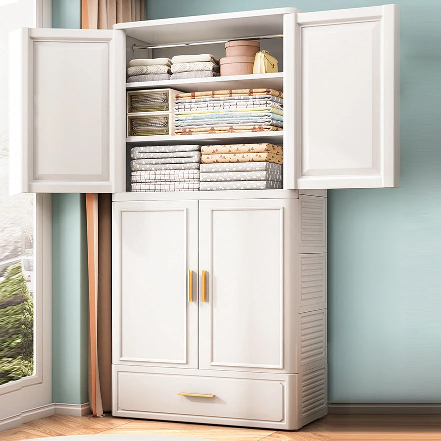 Gabinete de almacenamiento de acabado mate de plástico Gabinete de puerta con bisagras contemporáneo Blanco Clearhalo