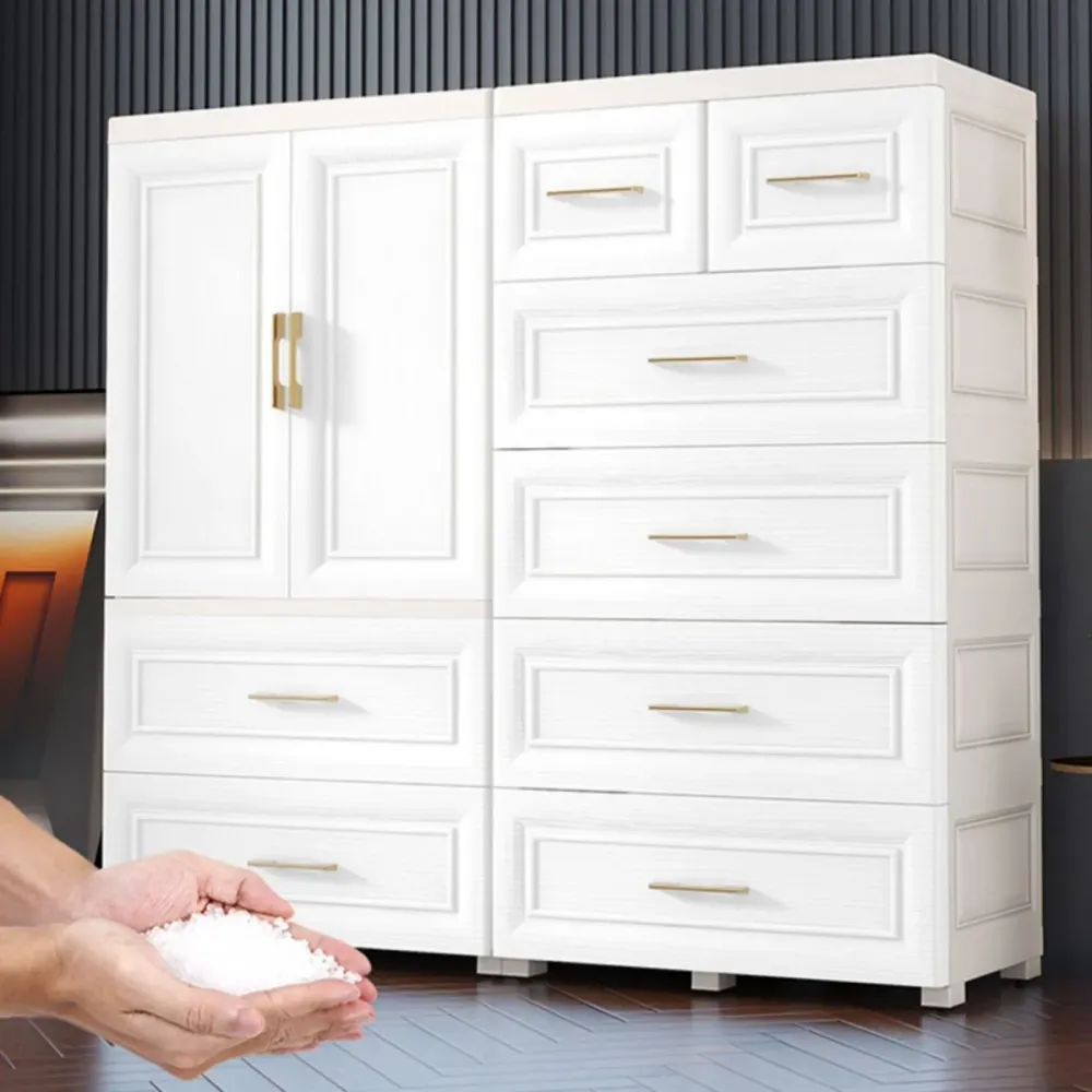 Gabinete de almacenamiento blanco con cajones Gabinete de plástico contemporáneo Clearhalo