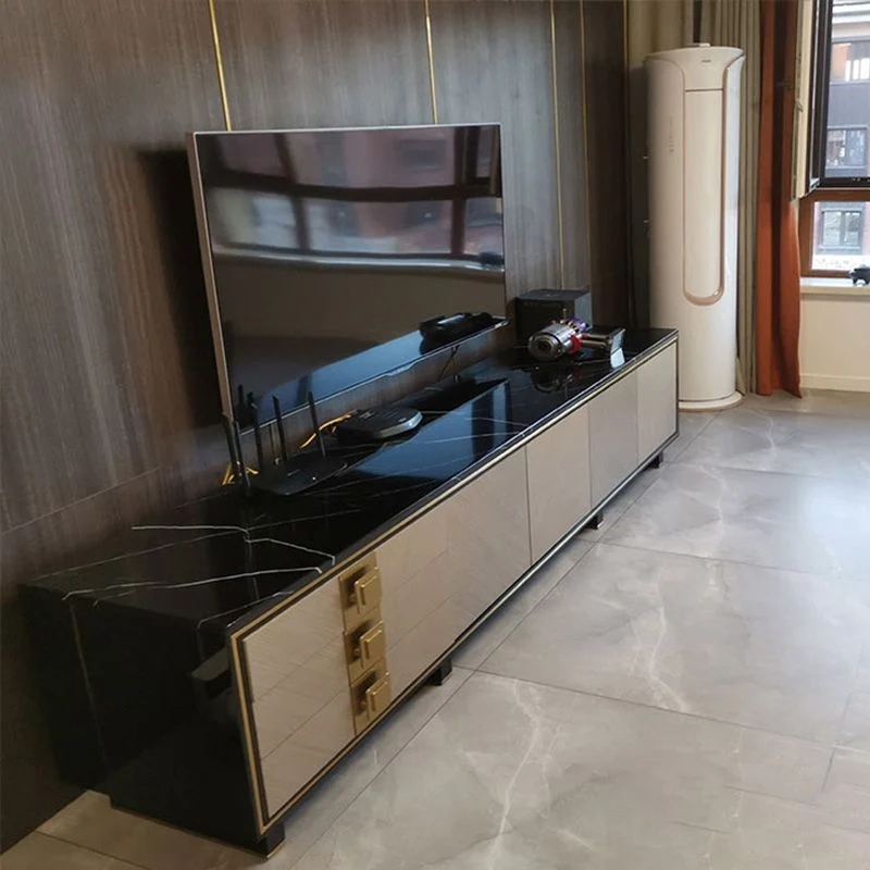 Gabinete de TV de almacenamiento con gabinete de vidrio para TV rectangular de estilo de lujo Clearhalo