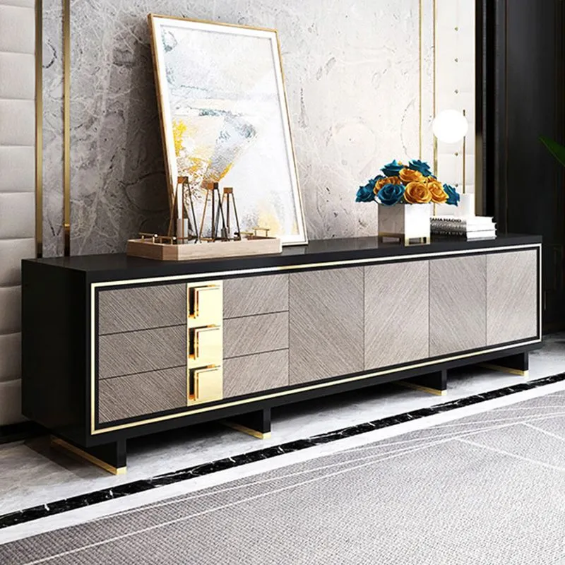 Gabinete de TV de almacenamiento con gabinete de vidrio para TV rectangular de estilo de lujo Clearhalo
