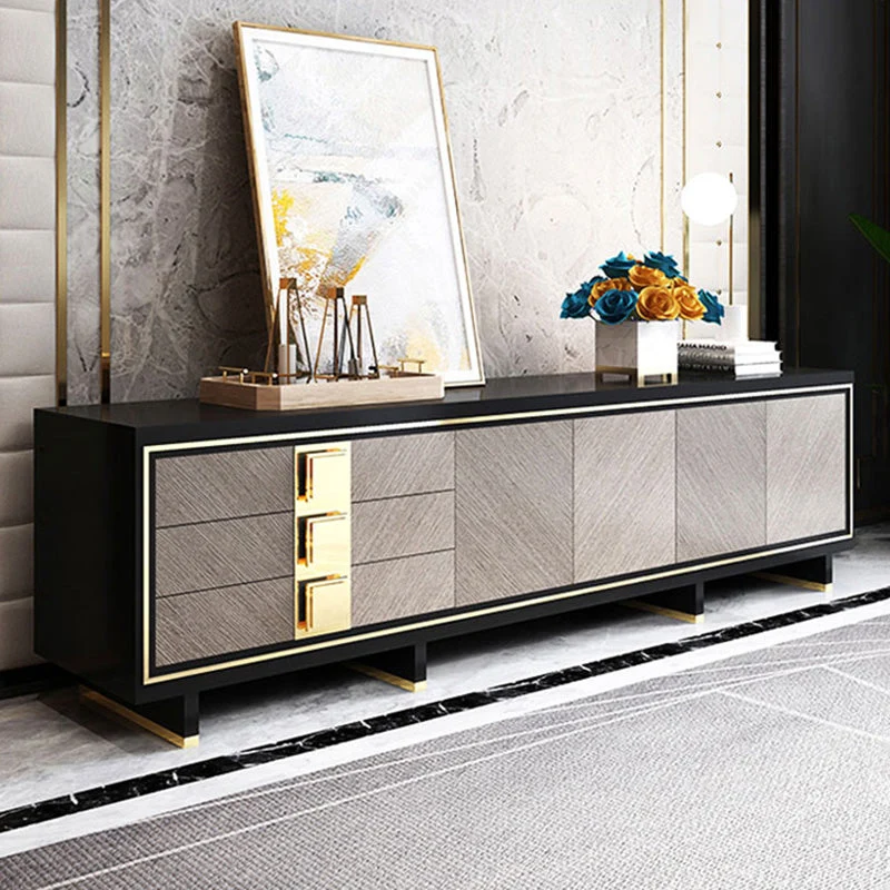 Gabinete de TV de almacenamiento con gabinete de vidrio para TV rectangular de estilo de lujo Clearhalo