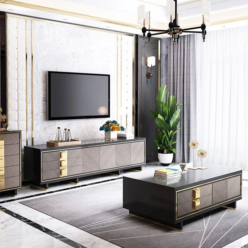 Gabinete de TV de almacenamiento con gabinete de vidrio para TV rectangular de estilo de lujo Clearhalo