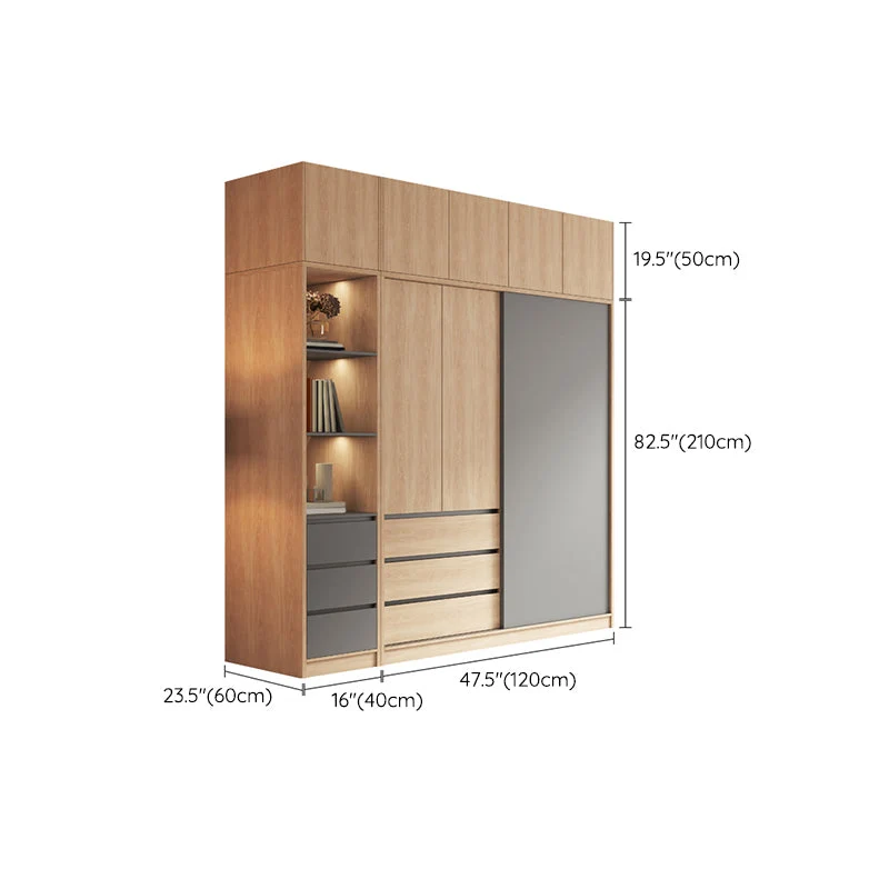 Gabinete de almacenamiento con puerta corrediza para dormitorio, gabinete moderno con acabado de madera clara y cajones Cl...