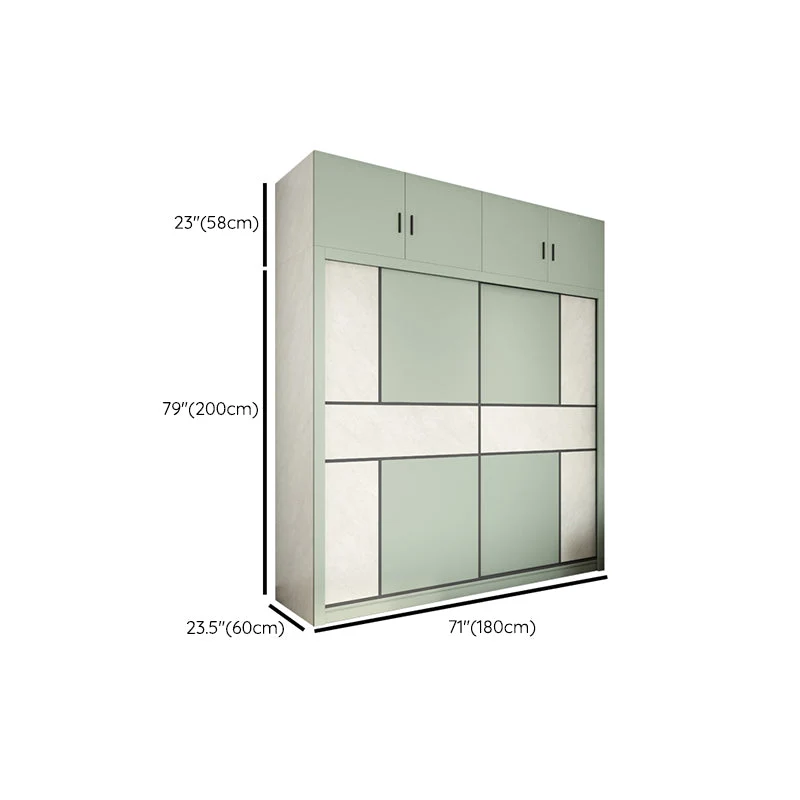 Gabinete de almacenamiento de dormitorio verde y blanco Gabinete moderno con puertas correderas y cajones Clearhalo
