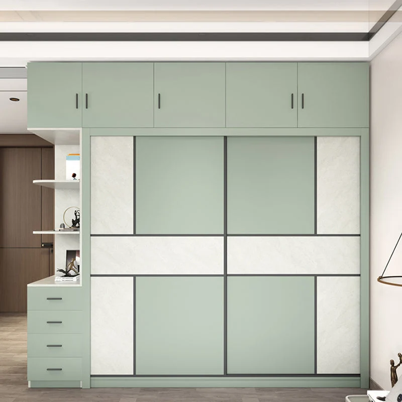 Gabinete de almacenamiento de dormitorio verde y blanco Gabinete moderno con puertas correderas y cajones Clearhalo