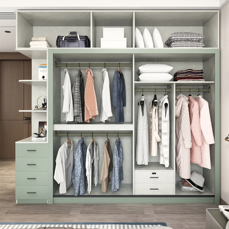 Gabinete de almacenamiento de dormitorio verde y blanco Gabinete moderno con puertas correderas y cajones Clearhalo