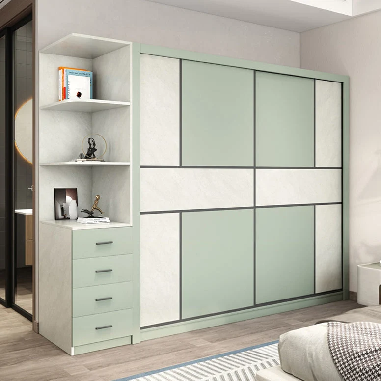 Gabinete de almacenamiento de dormitorio verde y blanco Gabinete moderno con puertas correderas y cajones Clearhalo