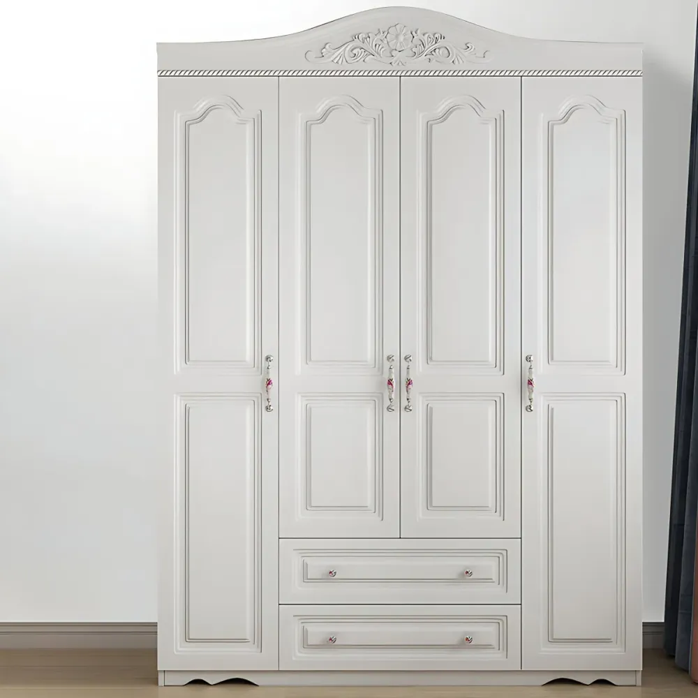 Gabinete de almacenamiento francés estilo campestre, color blanco, puerta con bisagras y cajones Clearhalo