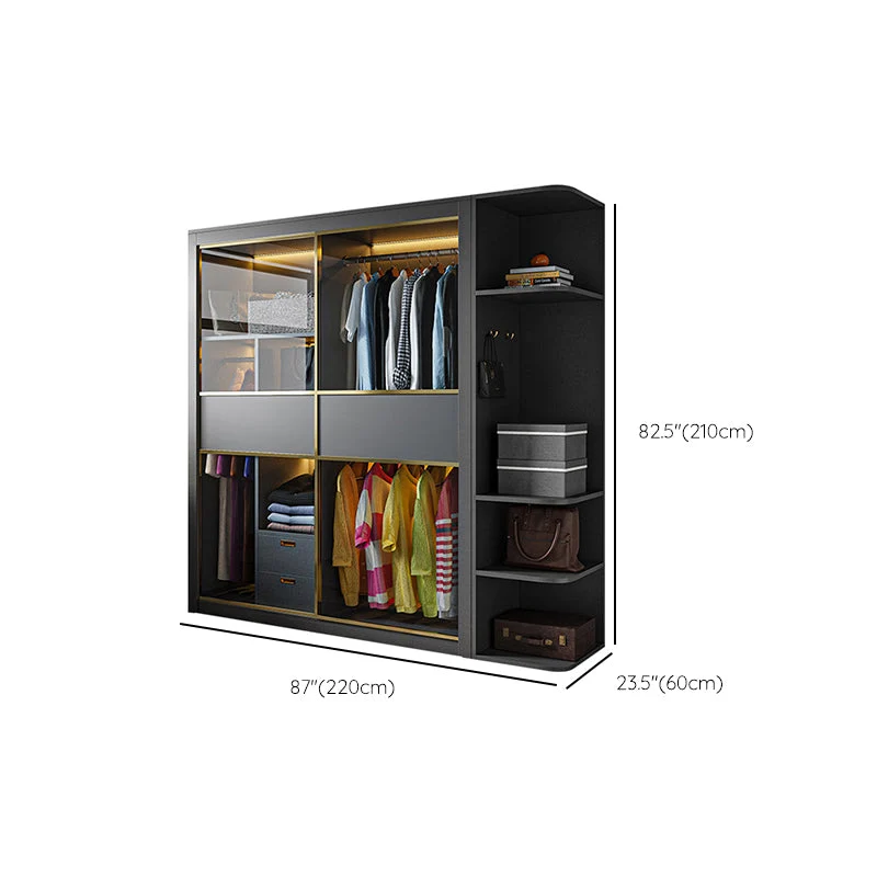 Gabinete de almacenamiento gris moderno Gabinete con acabado de espejo y puertas de vidrio Clearhalo