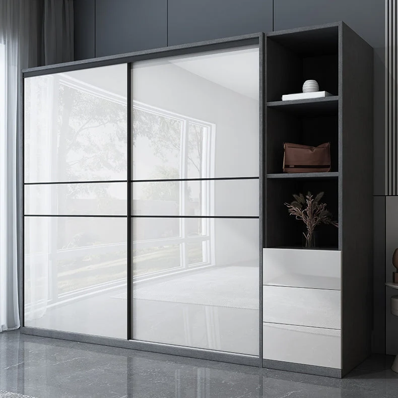Gabinete de almacenamiento de madera fabricado en blanco brillante Gabinete moderno con puertas corredizas Clearhalo