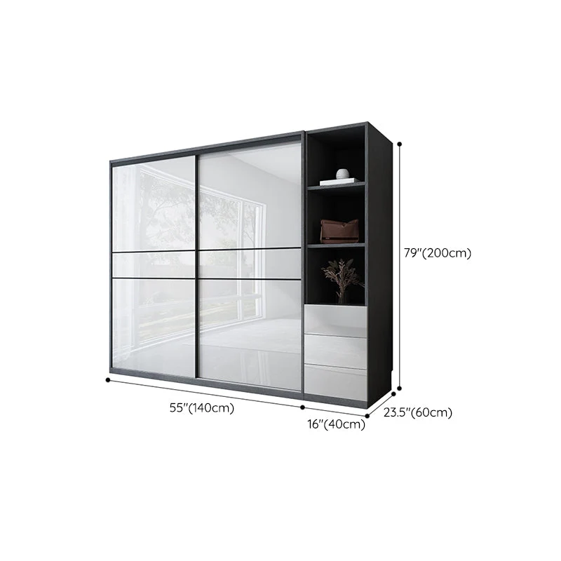 Gabinete de almacenamiento de madera fabricado en blanco brillante Gabinete moderno con puertas corredizas Clearhalo
