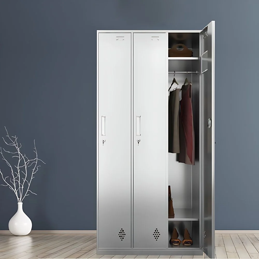 Gabinete de almacenamiento de metal cromado Gabinete contemporáneo con puertas con bisagras Clearhalo