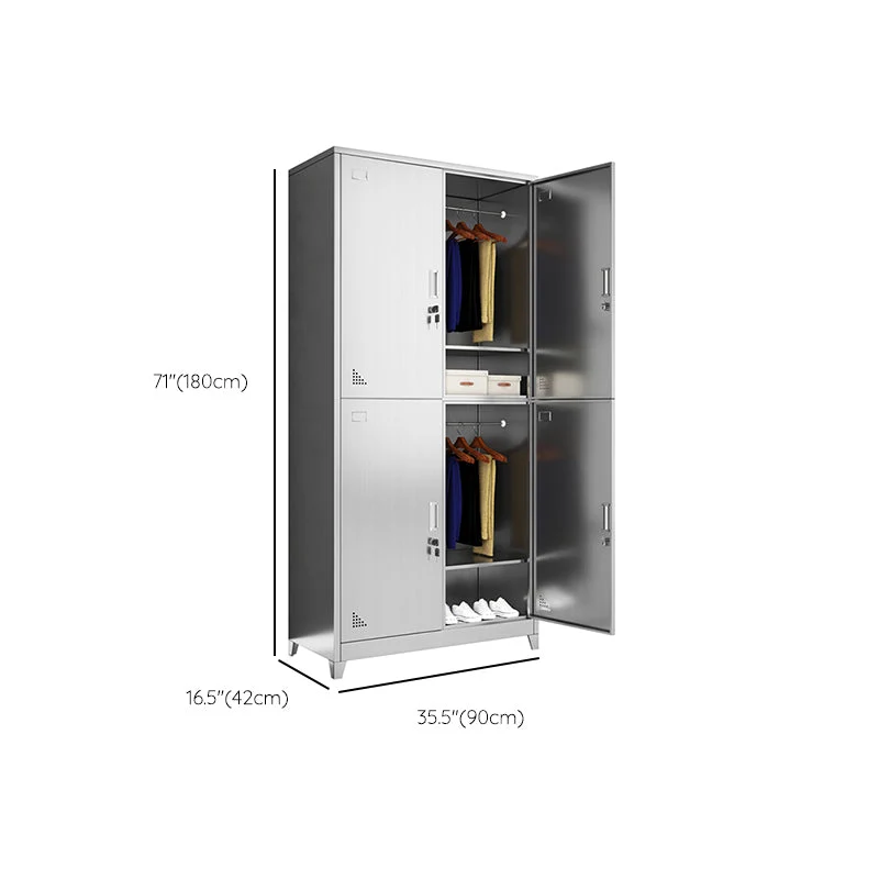 Gabinete de almacenamiento moderno de acero inoxidable Gabinete de metal cromado con puertas con bisagras Clearhalo