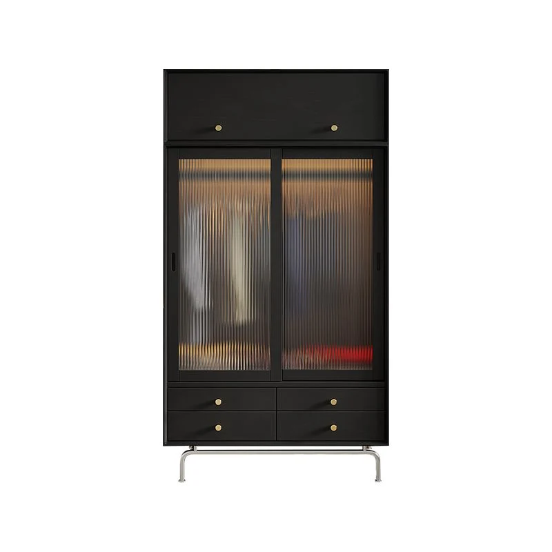 Gabinete de almacenamiento negro de madera de pino Gabinete moderno con puertas de vidrio Negro Clearhalo