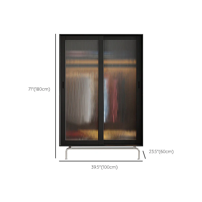 Gabinete de almacenamiento negro de madera de pino Gabinete moderno con puertas de vidrio Negro Clearhalo