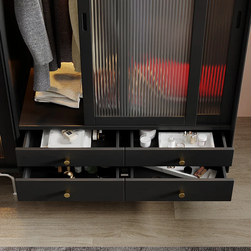 Gabinete de almacenamiento negro de madera de pino Gabinete moderno con puertas de vidrio Negro Clearhalo