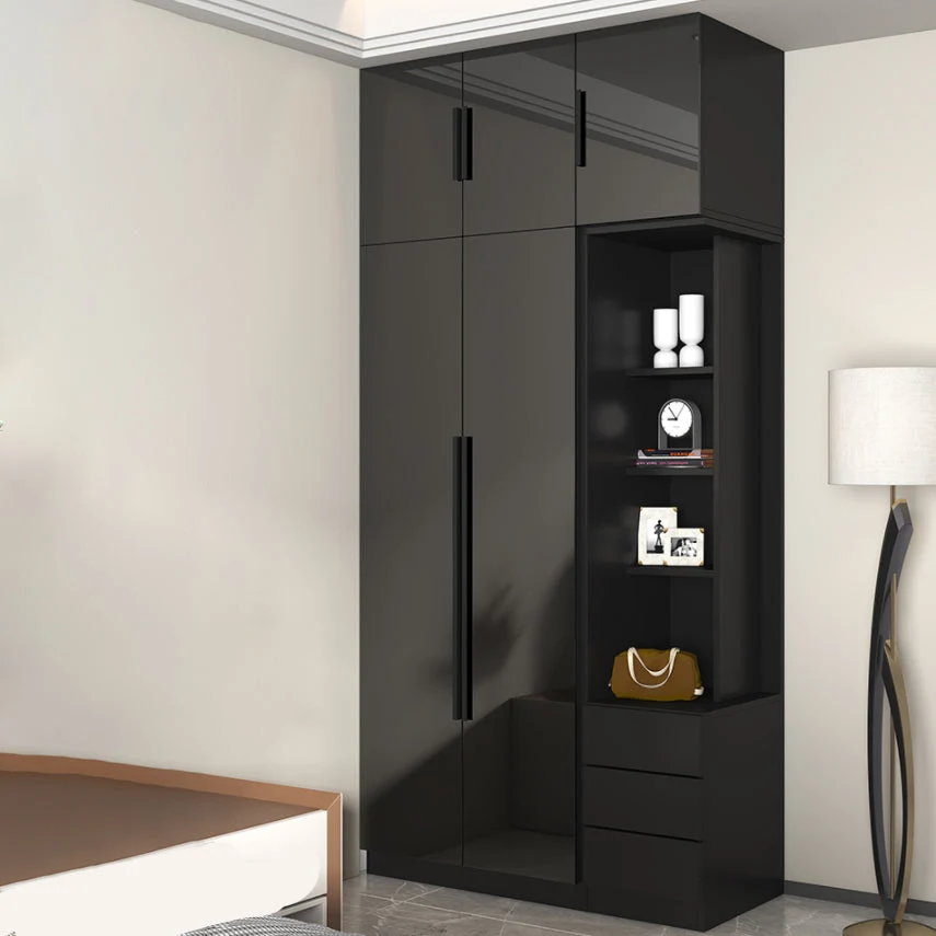 Gabinete de almacenamiento negro de vidrio para el hogar, gabinete interior contemporáneo con puerta con bisagras Clearhalo