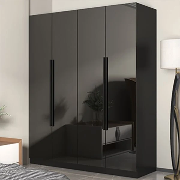 Gabinete de almacenamiento negro de vidrio para el hogar, gabinete interior contemporáneo con puerta con bisagras Clearhalo