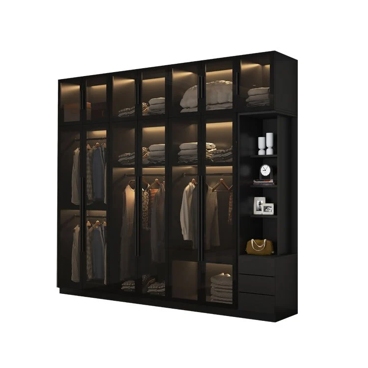 Gabinete de almacenamiento negro de vidrio para el hogar, gabinete interior contemporáneo con puerta con bisagras Clearhalo