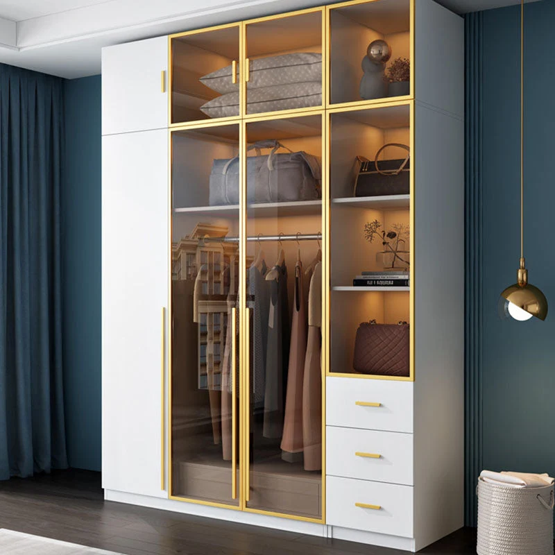 Gabinete de almacenamiento para dormitorio con puertas de vidrio marrón Gabinete con puerta con bisagras contemporáneo Cle...
