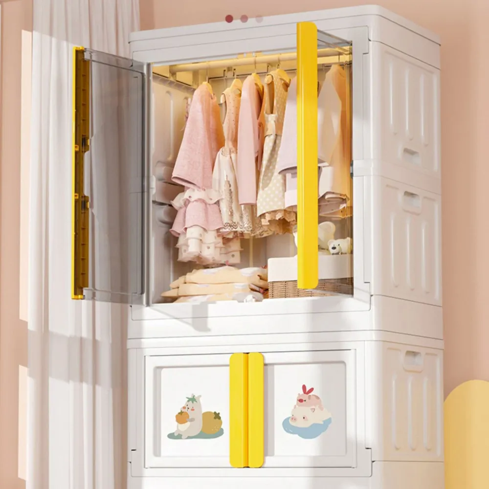Gabinete de almacenamiento de plástico con barra para ropa Gabinete con puerta con bisagras contemporáneo Rojo Clearhalo