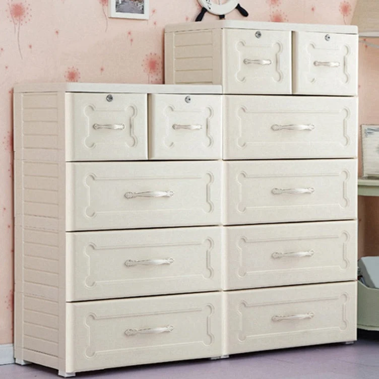 Gabinete de almacenamiento de plástico con patas Armario guardarropa moderno con cajón Blanco Clearhalo