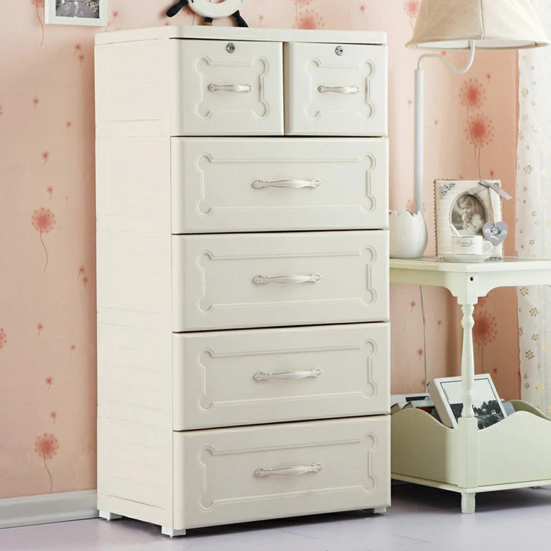 Gabinete de almacenamiento de plástico con patas Armario guardarropa moderno con cajón Blanco Clearhalo