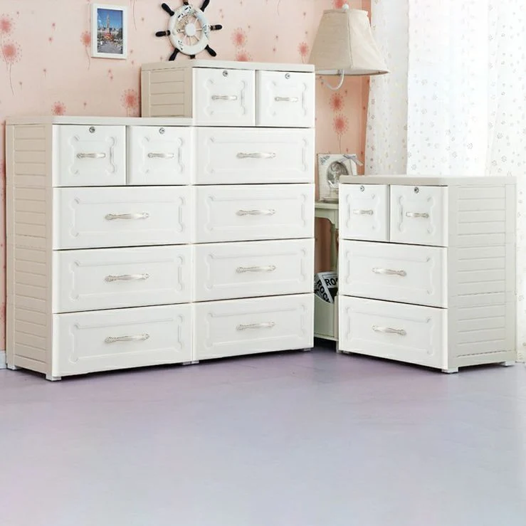 Gabinete de almacenamiento de plástico con patas Armario guardarropa moderno con cajón Blanco Clearhalo