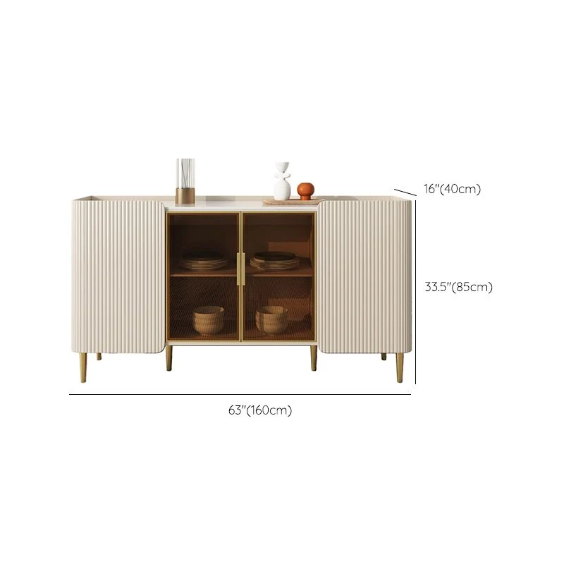 Gabinete aparador de lujo con tablero lateral de piedra sinterizada rectangular con puertas Clearhalo