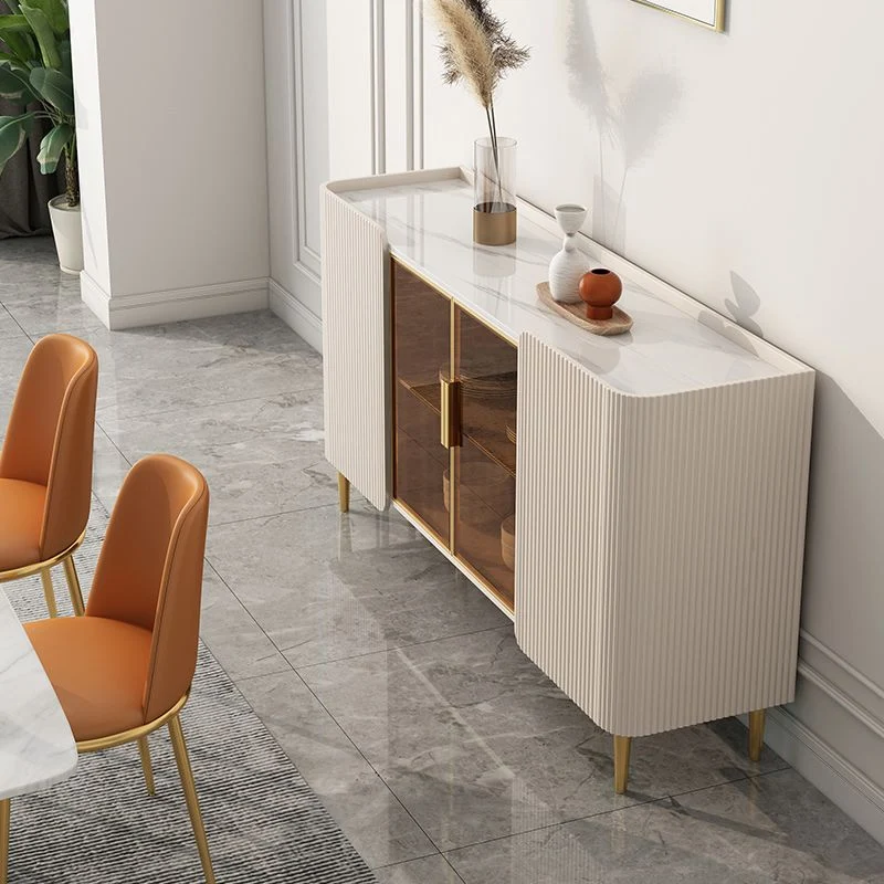 Gabinete aparador de lujo con tablero lateral de piedra sinterizada rectangular con puertas Clearhalo